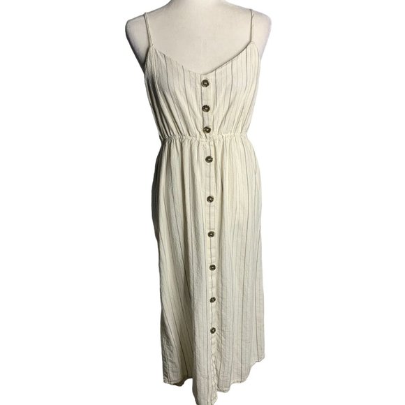 Streetwear Society Dresses & Skirts - Streetwear Society Button Up Midi Dress L White Stripe Adjustable Straps Elastic